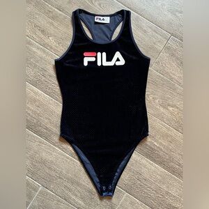 Fila Navy Velvet Logo Bodysuit Medium Racerback Snap Bodysuit
